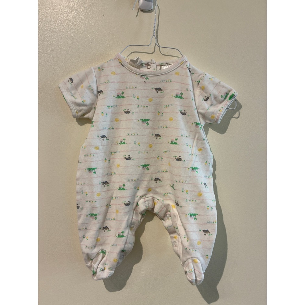 Cherokee Baby Vintage Farm Print Footed Romper 0-3 Months White Cotton